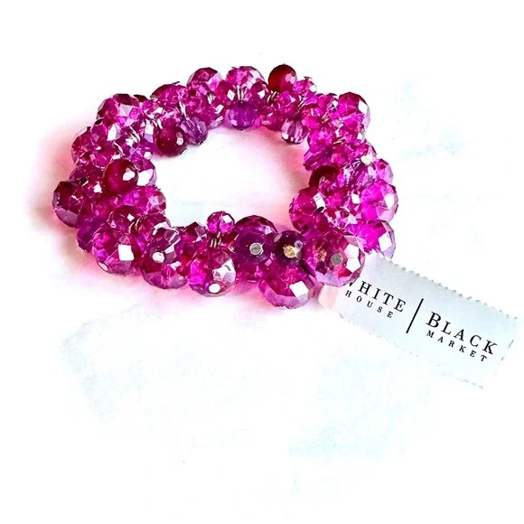 WHITE HOUSE BLACK MARKET Magenta Pink Cluster Bead Elastic Bracelet | NWT - Picture 3 of 9